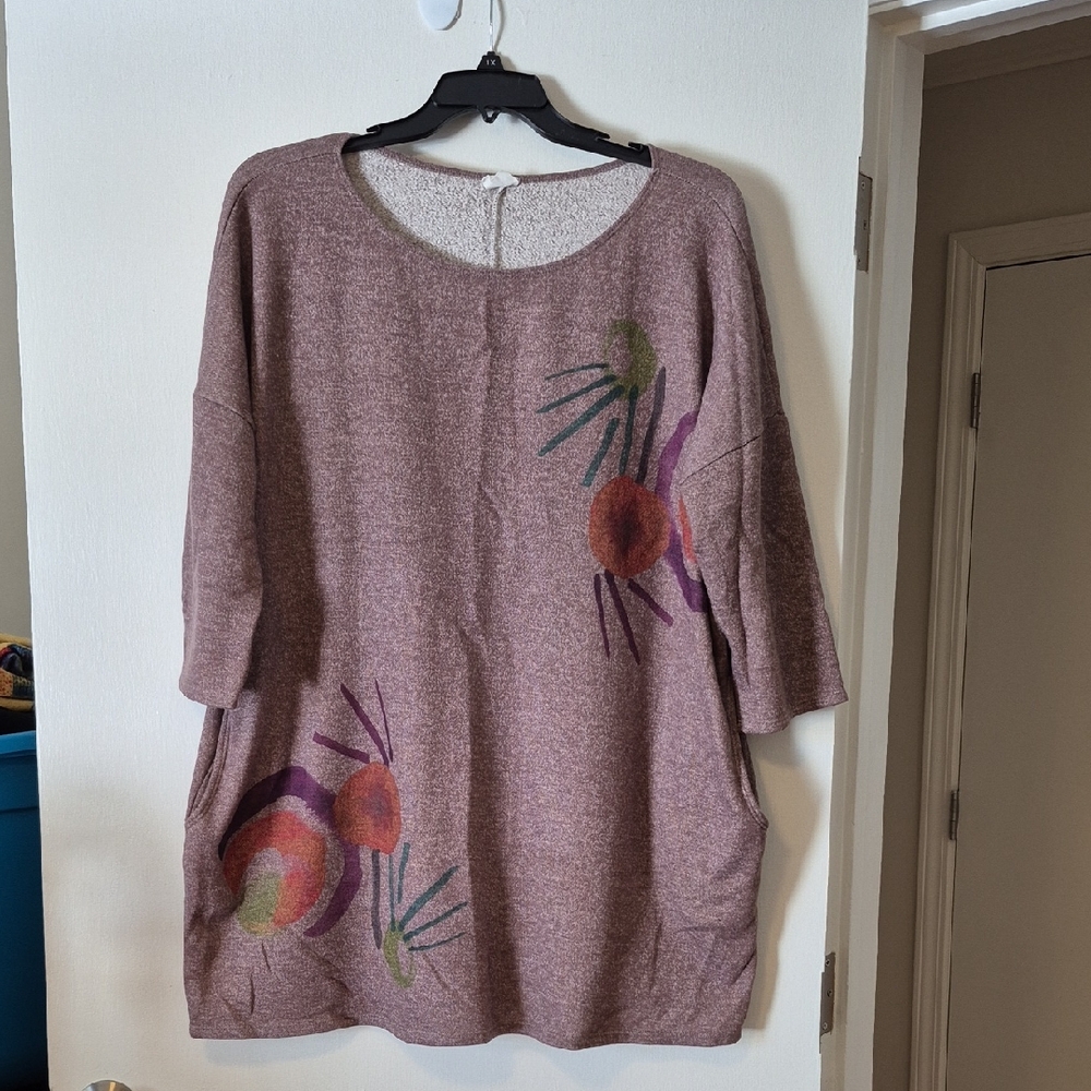 Et Lois Soft Knit Tunic Top MT 4148 – Size 2X – Mauve Floral Artwear